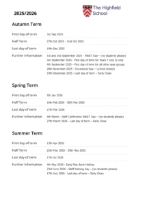 Term Dates - The Highfield School