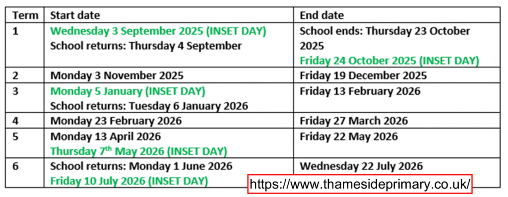 Thameside Primary School Term Dates