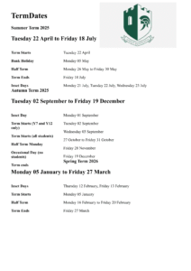 The Adeyfield Academy - term dates 25-26
