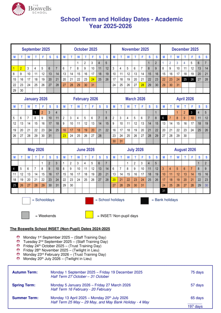 The Boswells School calendar term dates 25-26