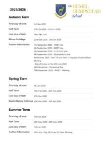 Term Dates - The Hemel Hempstead School 25-26