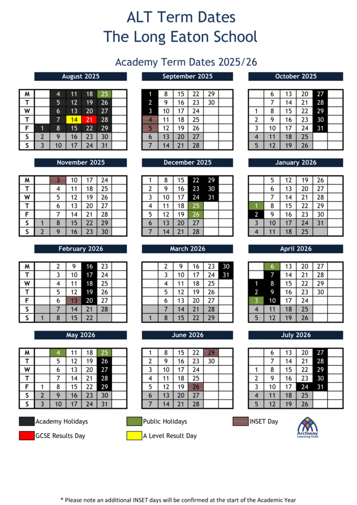 The Long Eaton School term dates