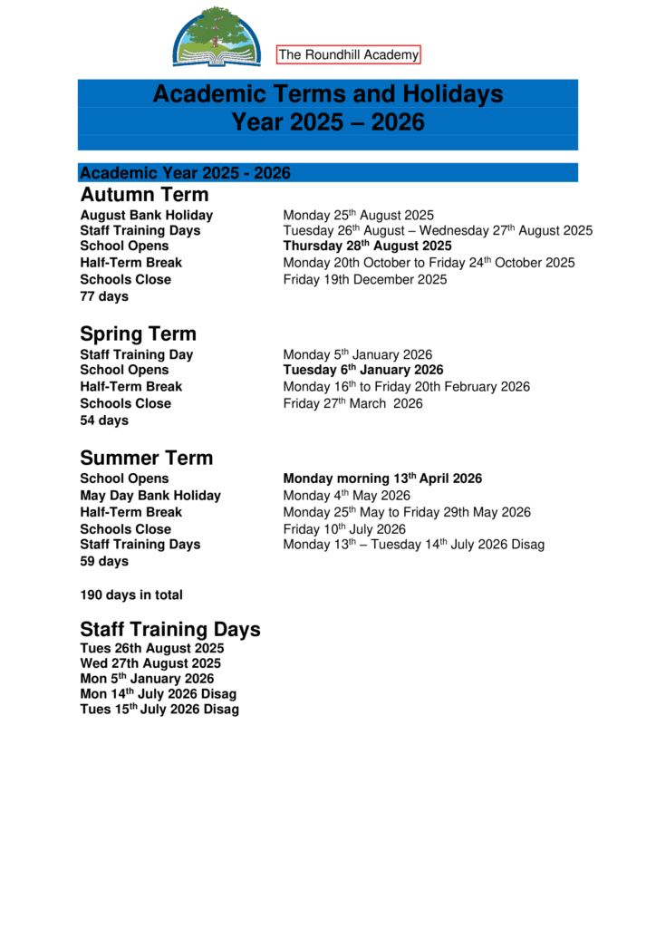 The Roundhill Academy Term Dates 25-26 Revised [pdf]