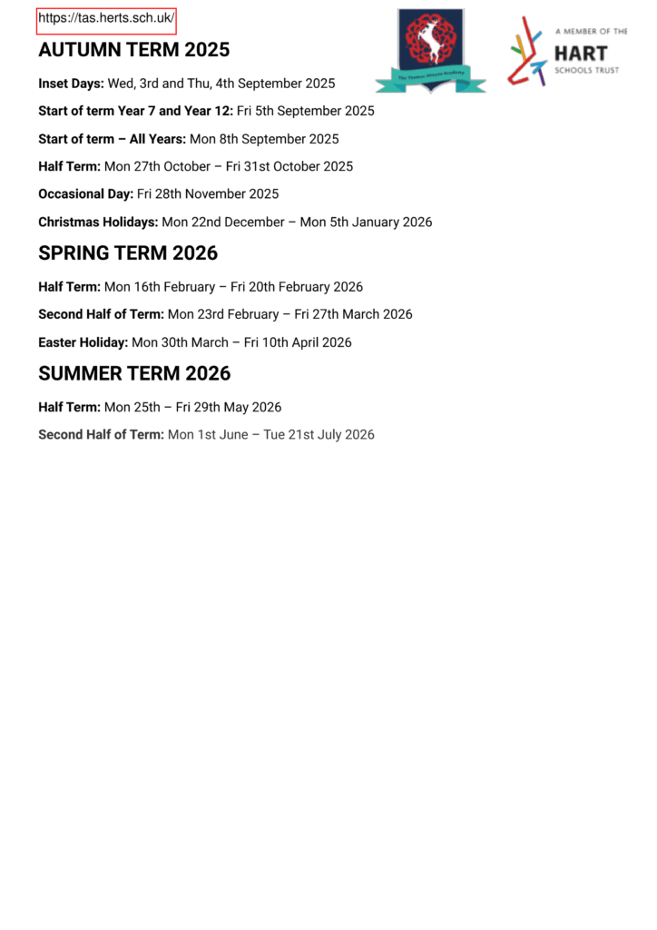 The Thomas Alleyne Academy term dates