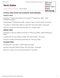 Thomas Mills High School & Sixth Form term dates