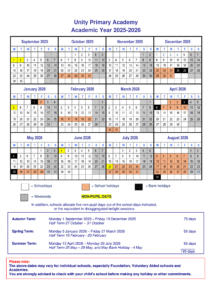 Unity Primary Academy 25-26 Term dates