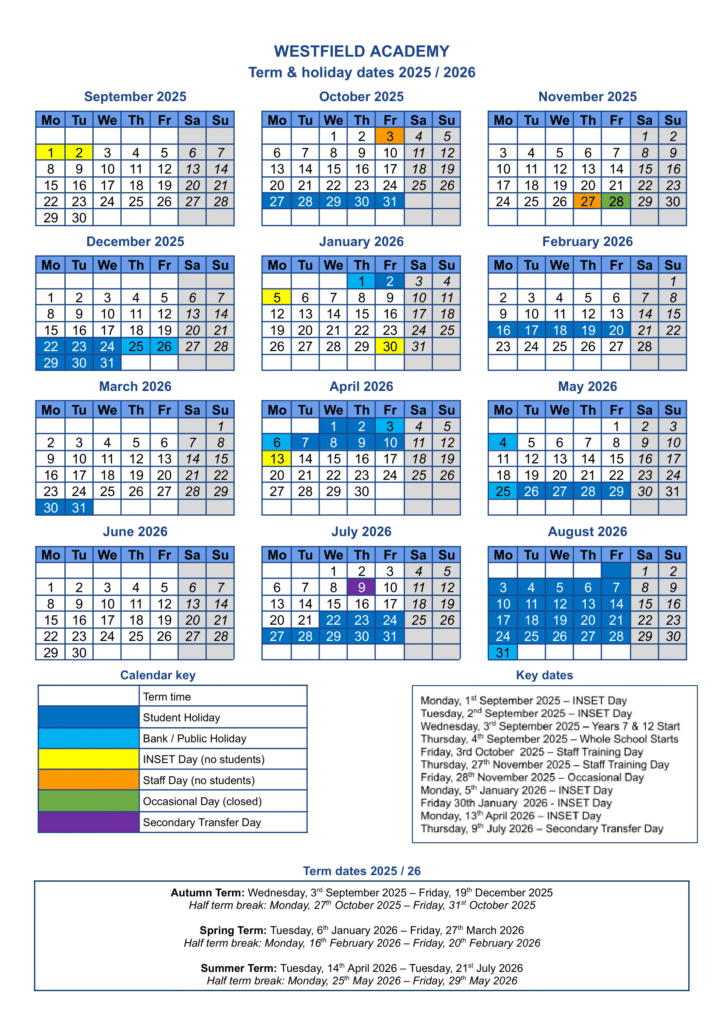 Westfield Academy - Term Dates