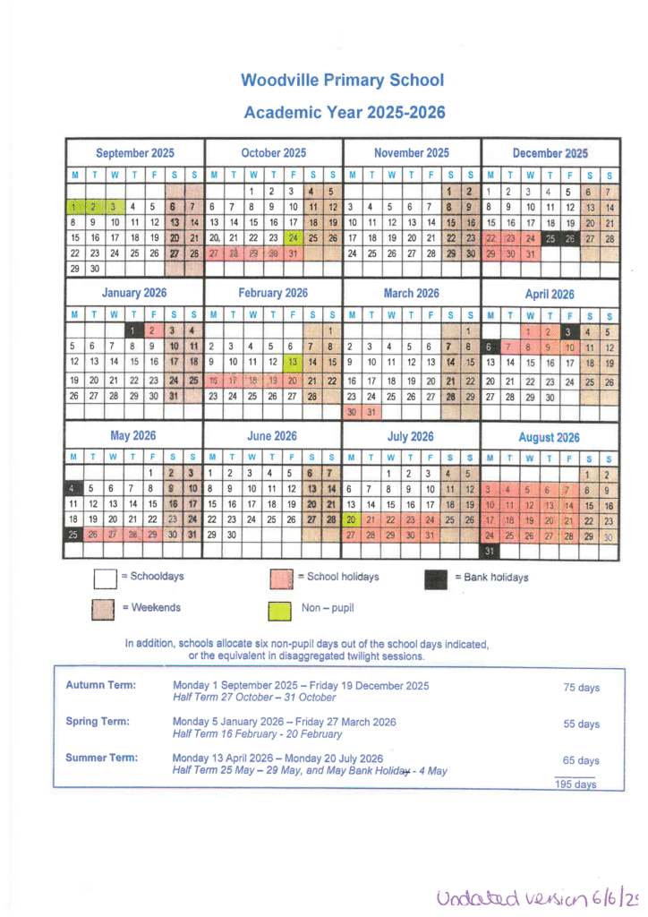 Woodville Primary School 25-26 term dates