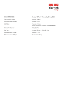 Term Dates – Yavneh College