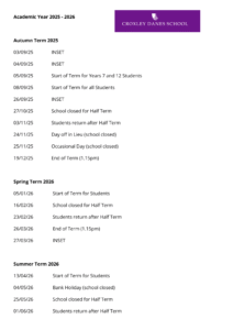 Croxley Danes School term dates 25-26