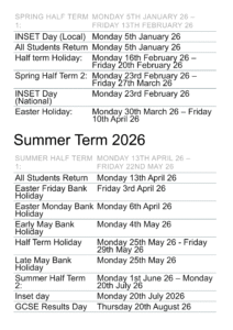 Term dates - Parkwood Academy