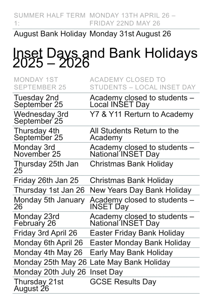 Term dates - Parkwood Academy