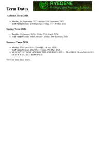 Ryedene Primary School - Term Dates