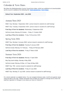 Alderman White School term dates