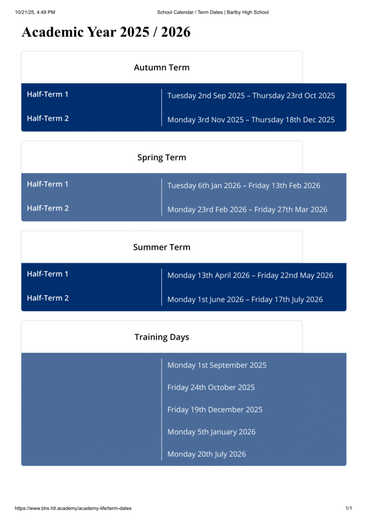 Barlby High School term dates