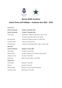 Barnes Wallis Academy term dates