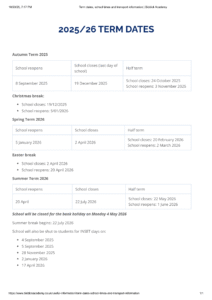 biddick academy TERM DATES