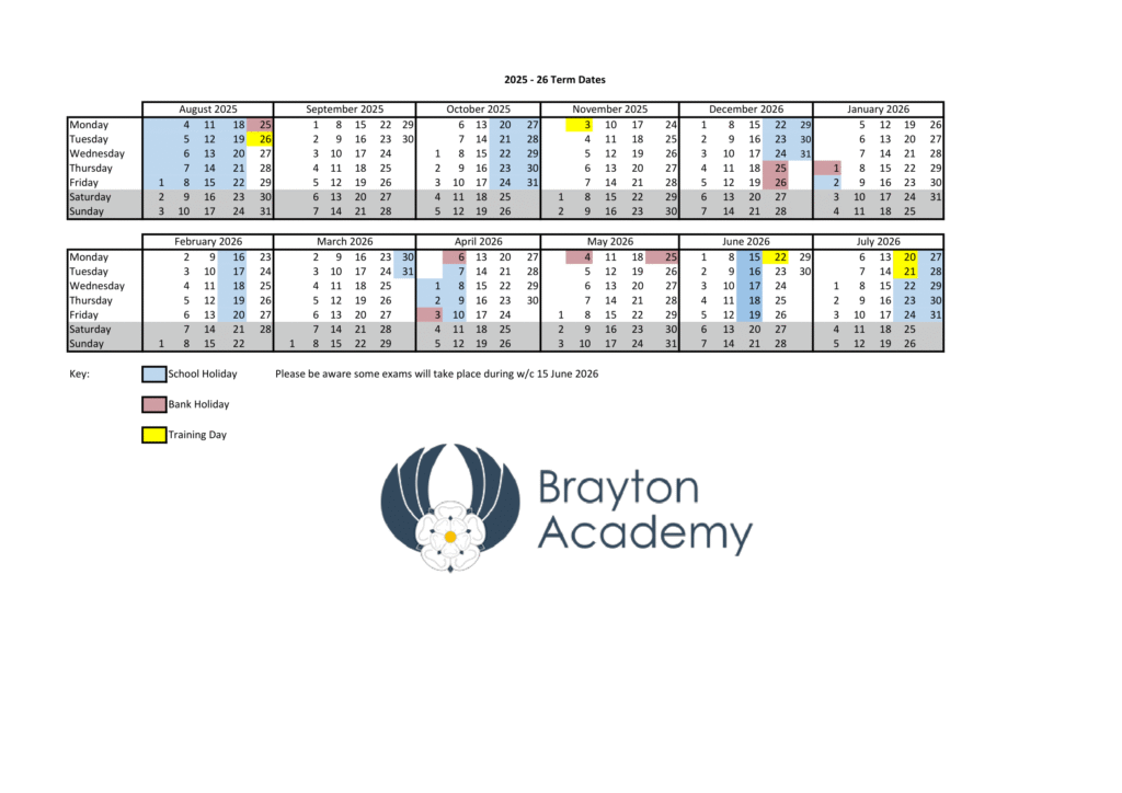 Brayton Academy, term dates