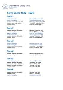 Campion school & language college Term Dates