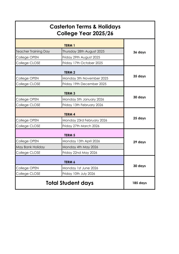 Casterton College term dates