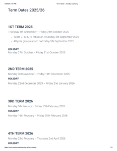 Term Dates – Cowley Academy