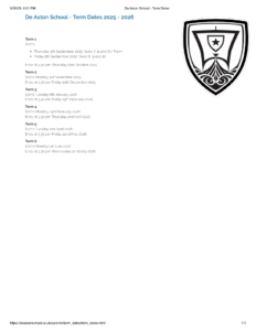 De Aston School Market Rasen term dates