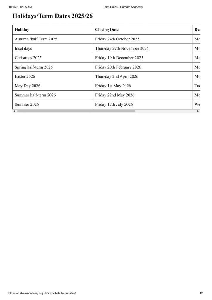 Term Dates - Durham Academy