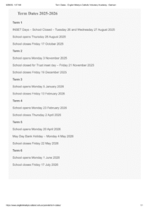 English Martyrs Catholic Voluntary Academy - Oakham term dates