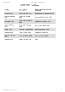 Ferryhill School term dates