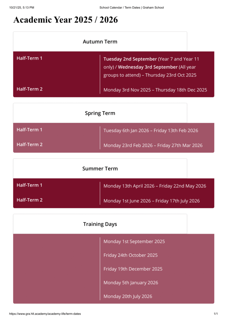 Graham School term dates