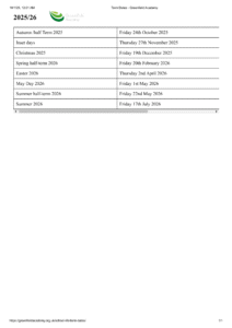 Greenfield Academy Term Dates 25-26 Revised