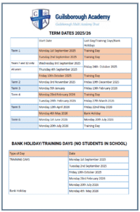Guilsborough Academy Term dates
