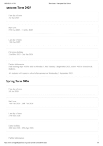 Harrogate High School term dates
