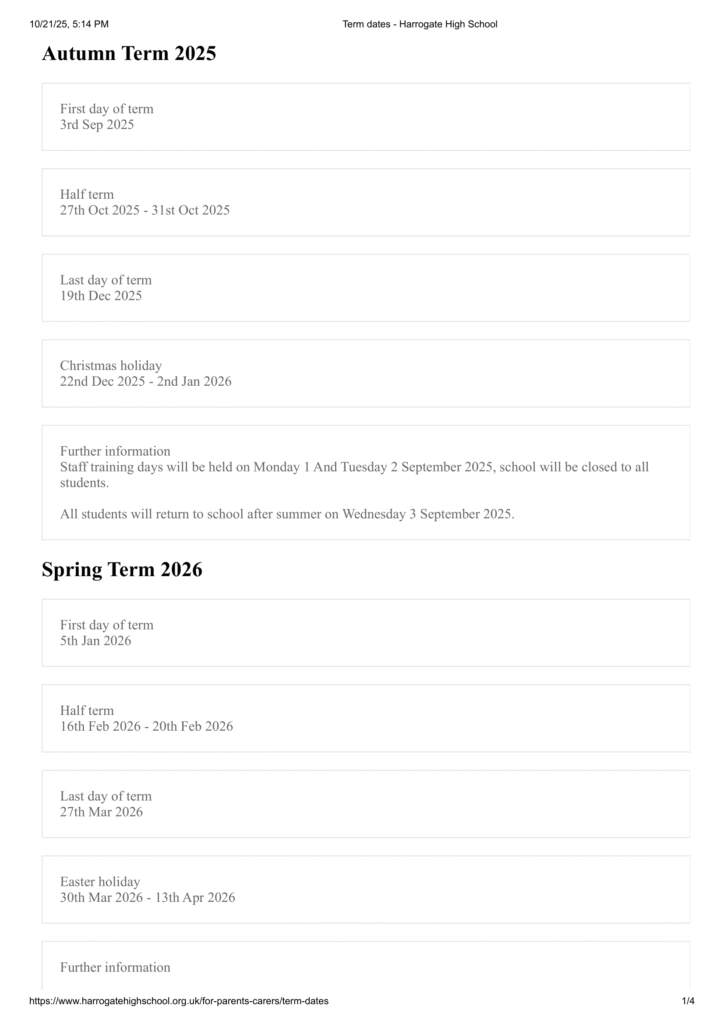Harrogate High School term dates