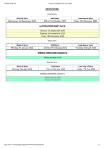 Heworth Grange School - Term Dates