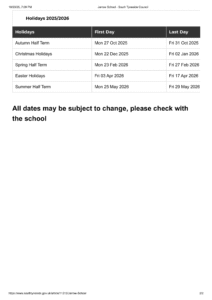 Jarrow School term dates