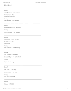 Lincoln UTC term dates 2
