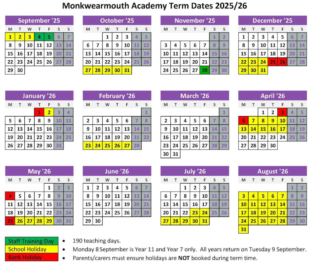 Monkwearmouth Academy term dates