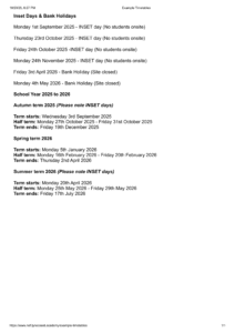 North East Futures UTC Term Dates and Timetable