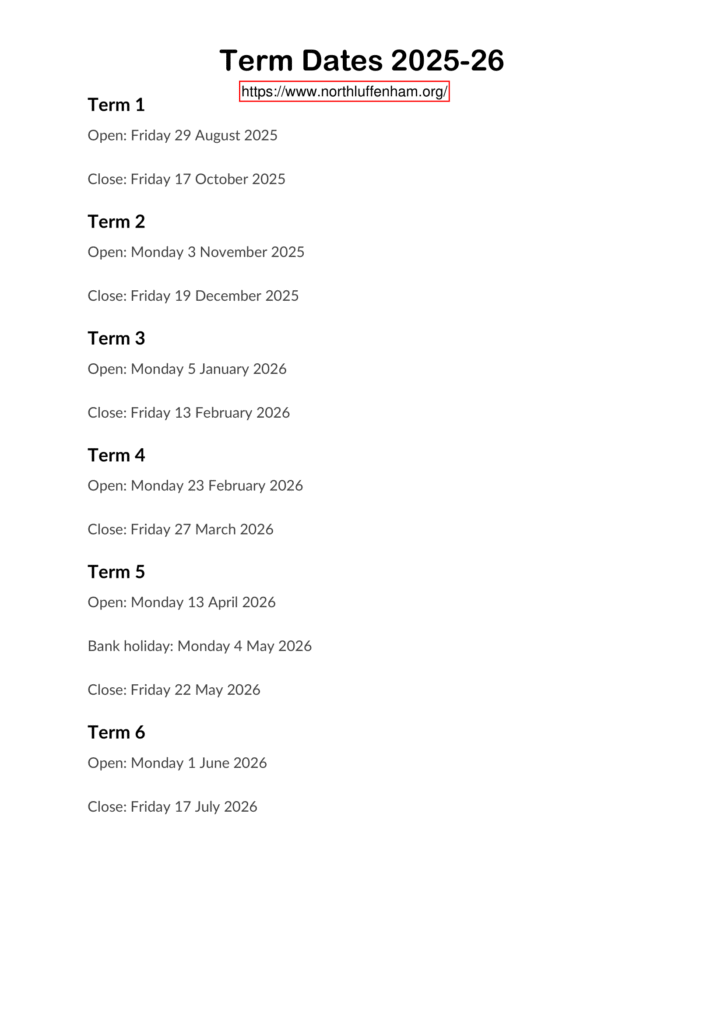St Mary & St John Church of England V.A. Primary School Term Dates Revised