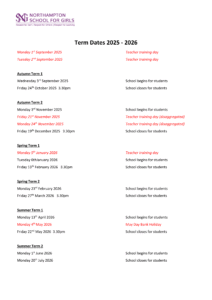 Northampton School for Girls - term dates