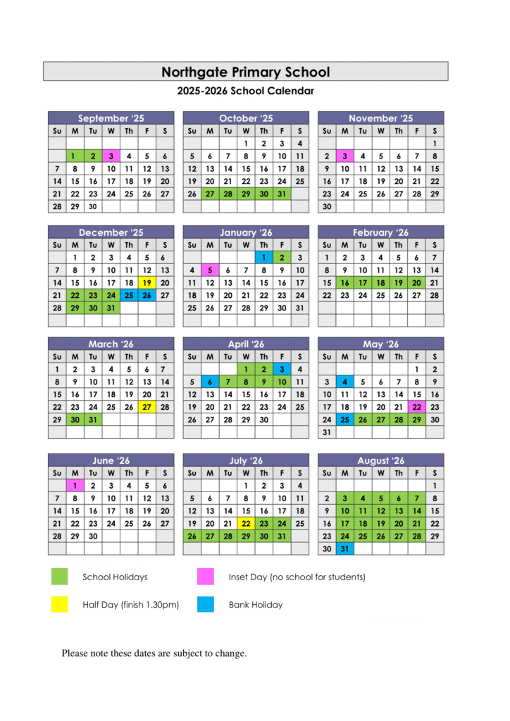 Northgate Primary School - Term Dates