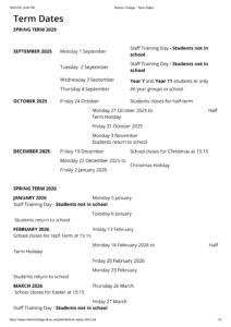 Norton College term dates