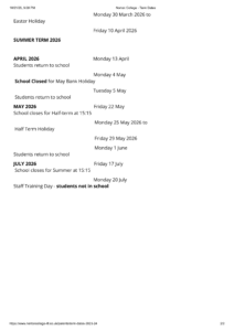Norton College term dates