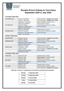 Ryedale School term dates
