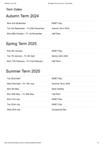 Sheredes Primary School Term Dates 25-26 Revised