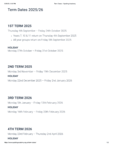 Spalding Academy term dates 25-26