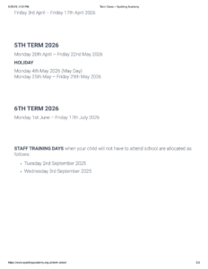 Spalding Academy term dates 25-26