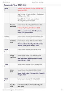 Sponne School Term Dates revised 25-26