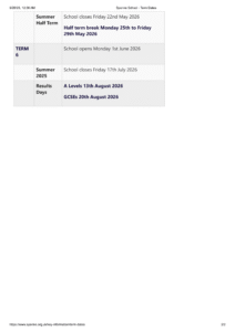 Sponne School Term Dates revised 25-26